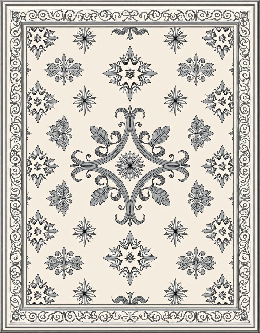 Ornate Floral Scroll Pattern Rug