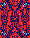 Bold Red and Blue Abstract Pattern Rug