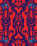 Bold Red and Blue Abstract Pattern Rug