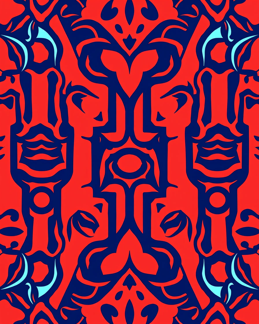Bold Red and Blue Abstract Pattern Rug