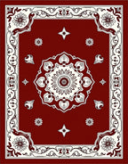 Rich Red Floral Medallion Border Rug