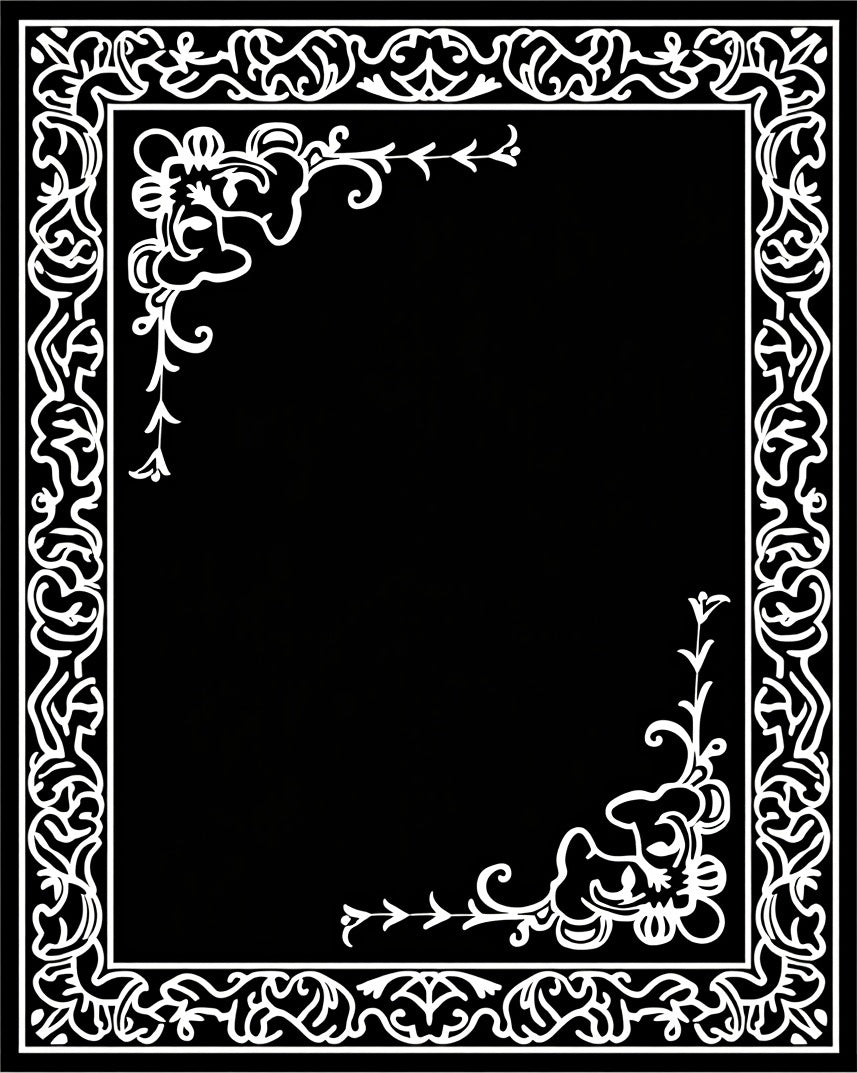 Intricate White Floral Border Pattern Rug