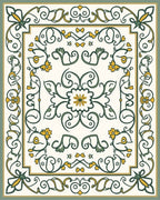Ornate Green Yellow Floral Scroll Rug