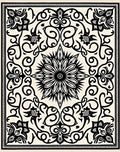 Intricate Black Floral Scroll Pattern Rug