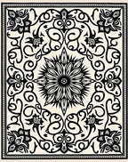 Intricate Black Floral Scroll Pattern Rug