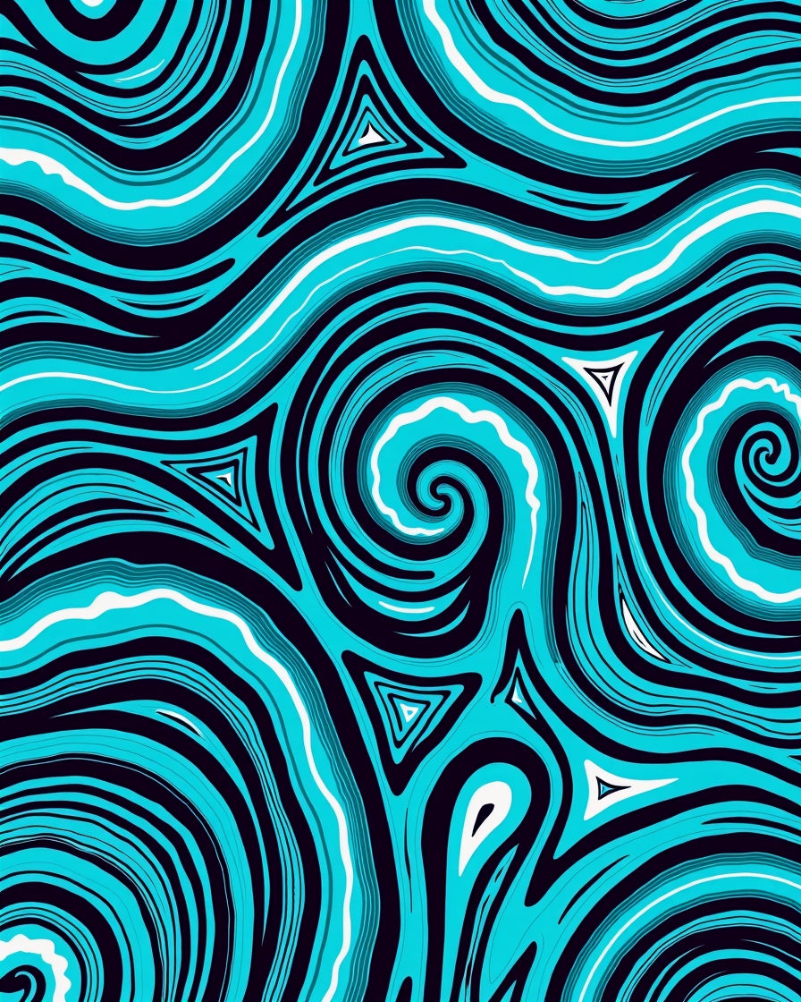 Abstract Teal Swirl Triangles Rug