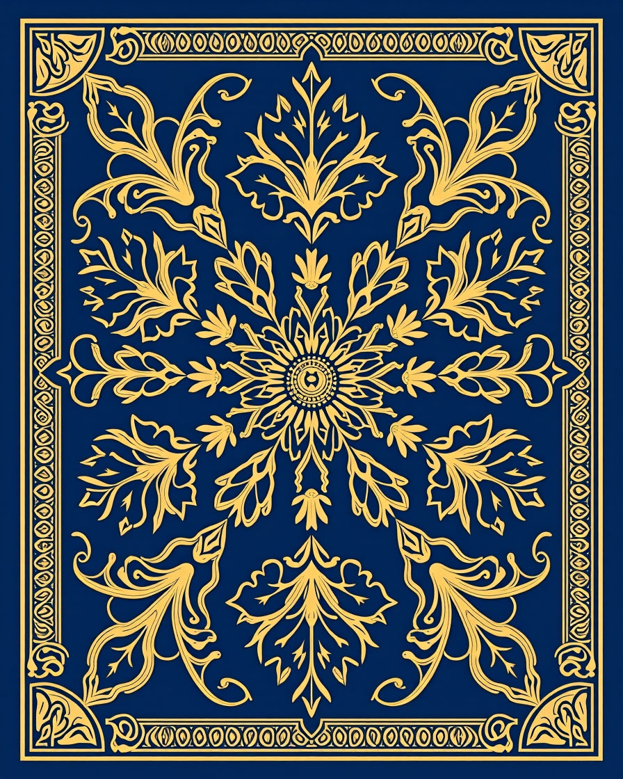 Navy Golden Floral Medallion Rug