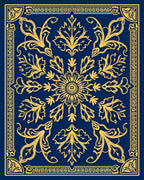 Navy Golden Floral Medallion Rug