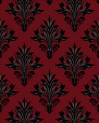 Dark Red and Black Damask Pattern Rug