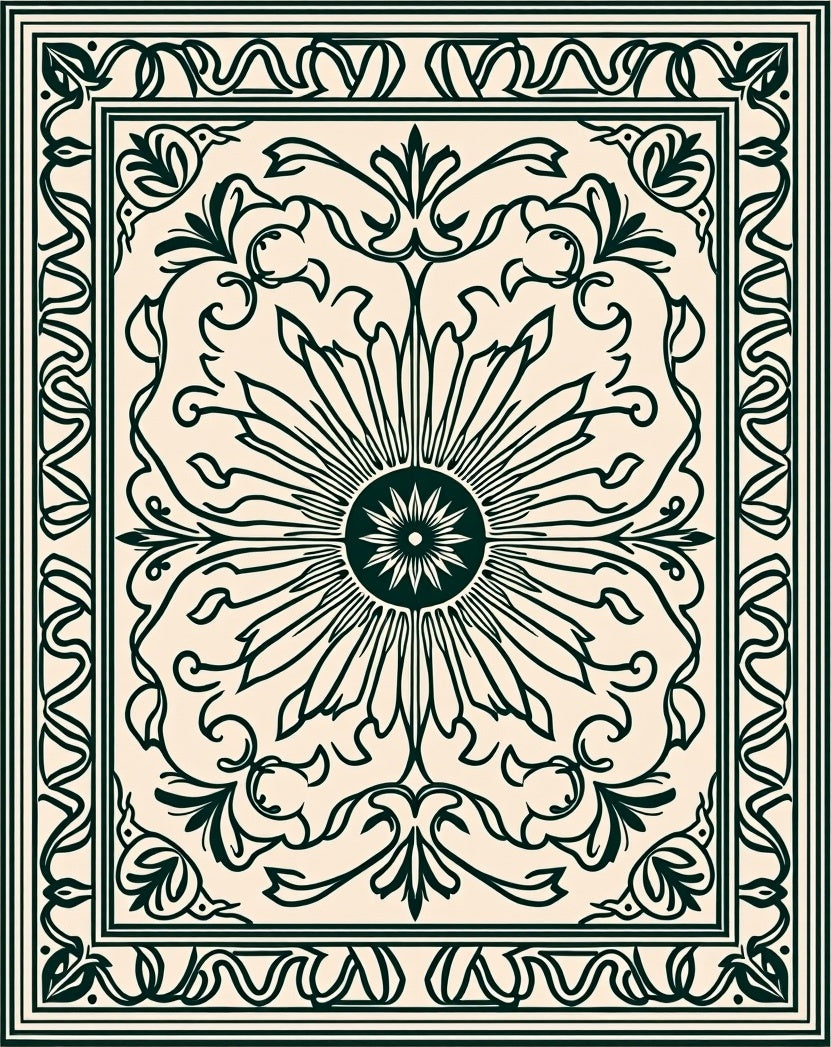 Ornate Floral Sunburst Pattern Rug