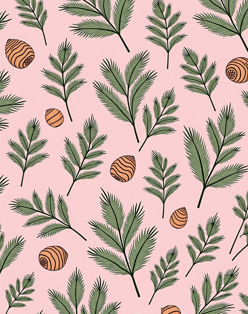 Pink Pinecone Branch Repeating Pattern Rug