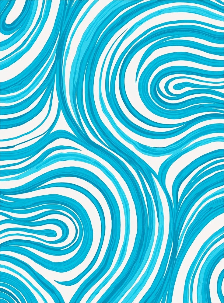 Curving Blue Strokes Abstract Rug