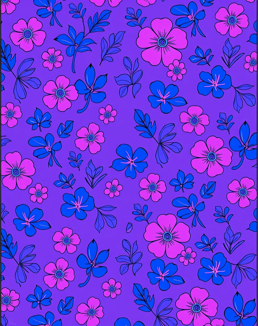Vibrant Floral Pattern With Pink Blue Flowers Rug