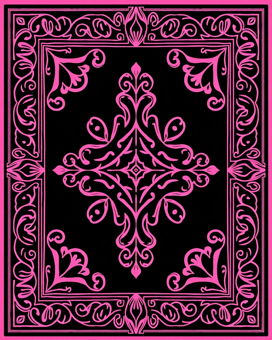 Ornate Pink Black Paisley Pattern Design Rug