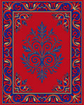 Royal Red Blue Gold Floral Border Design Rug