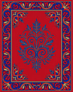 Royal Red Blue Gold Floral Border Design Rug