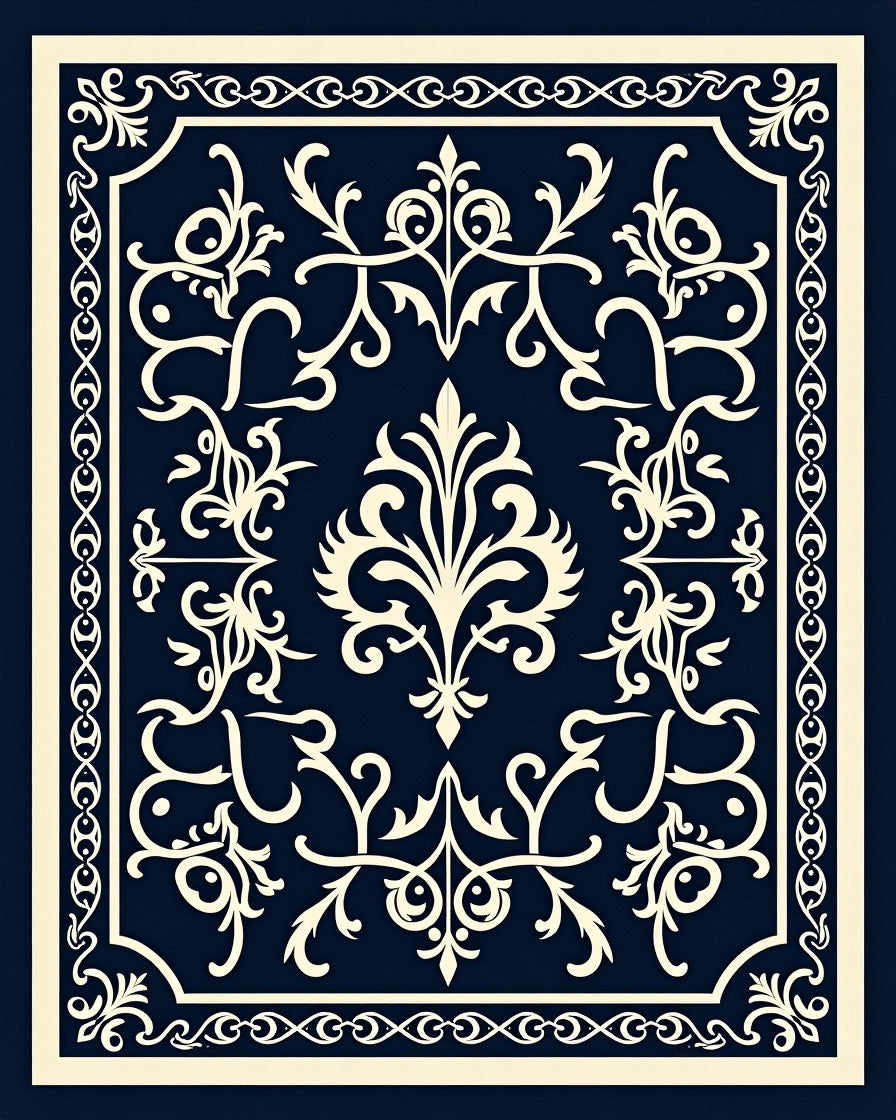 Classic Damask Scrollwork Intricate Design Rug