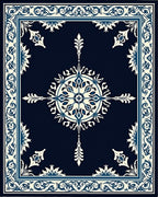 Elegant Blue Floral Medallion Pattern Rug