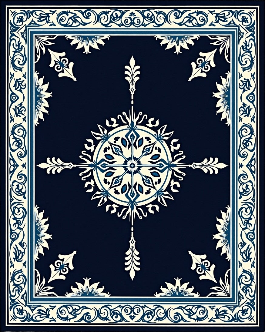 Elegant Blue Floral Medallion Pattern Rug