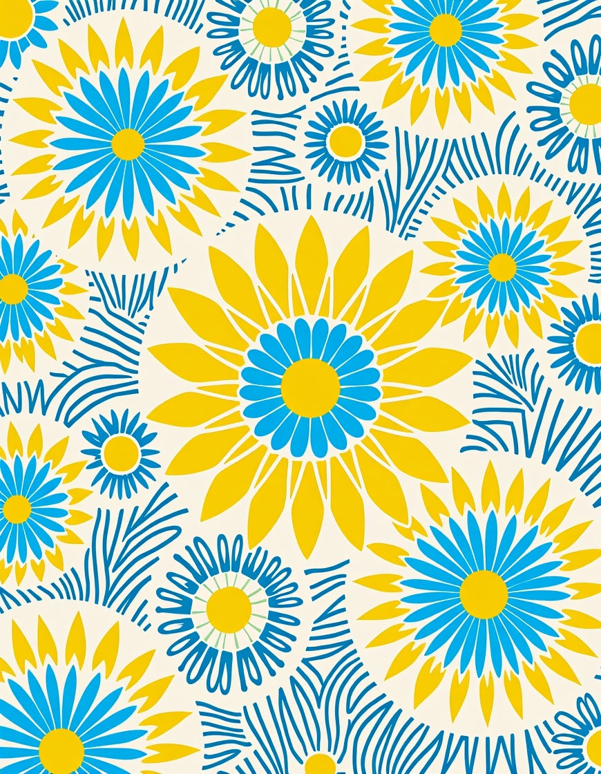 Bright Yellow Blue Daisy Burst Pattern Rug