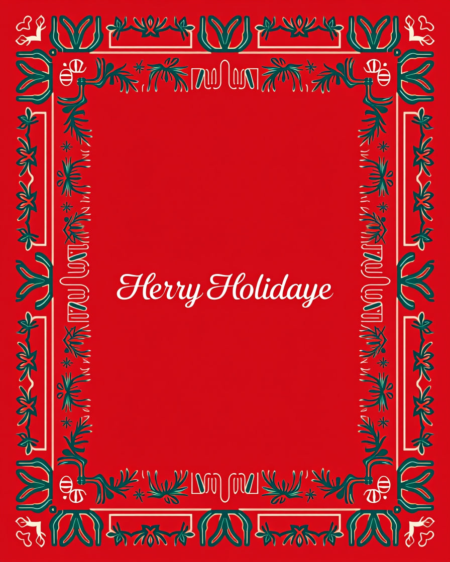 Festive Red Green Floral Border Rug