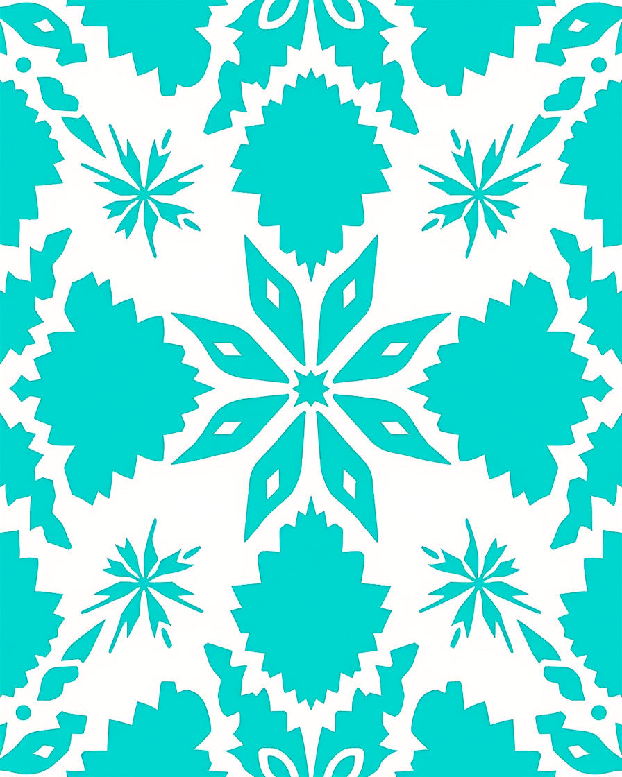 Teal Snowflake Geometric Pattern Rug