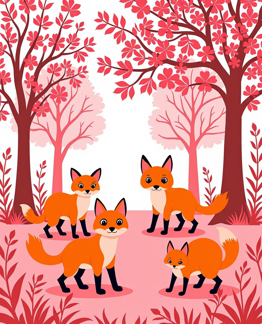 Whimsical Forest Foxes Nature Pattern Rug
