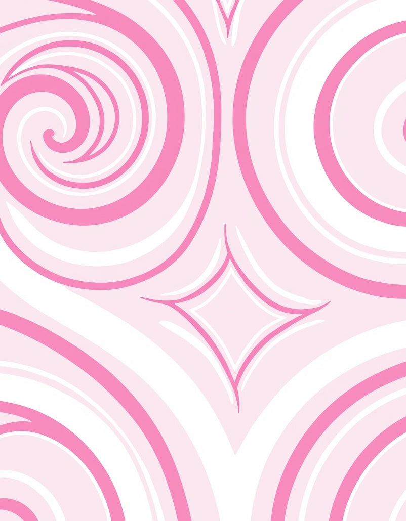 Whimsical Pink Swirl Star Pattern Rug