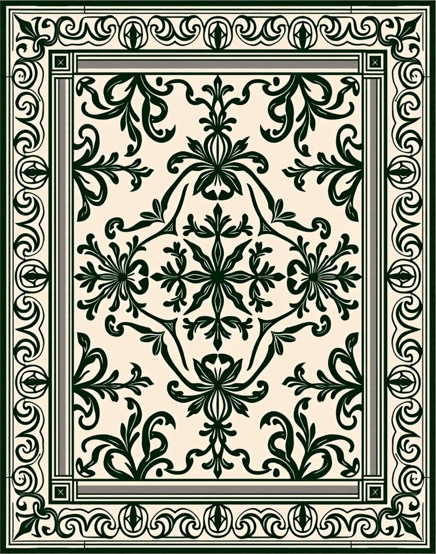 Intricate Floral Medallion Scrollwork Design Rug