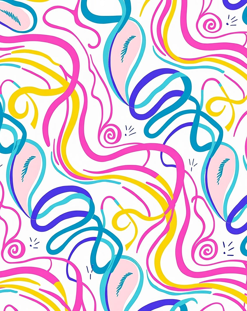 Playful Swirling Ribbon Abstract Design Rug