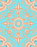 Coral Blue Floral Medallion Pattern Rug
