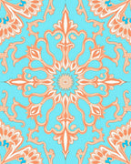 Coral Blue Floral Medallion Pattern Rug