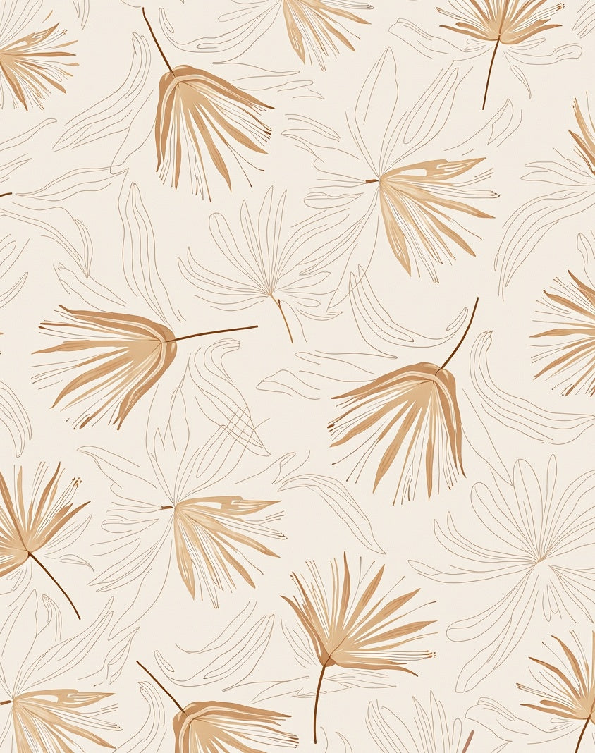 Tan Neutral Abstract Palm Frond Art Rug