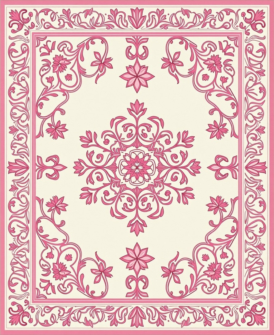 Victorian Floral Medallion Pink Rug