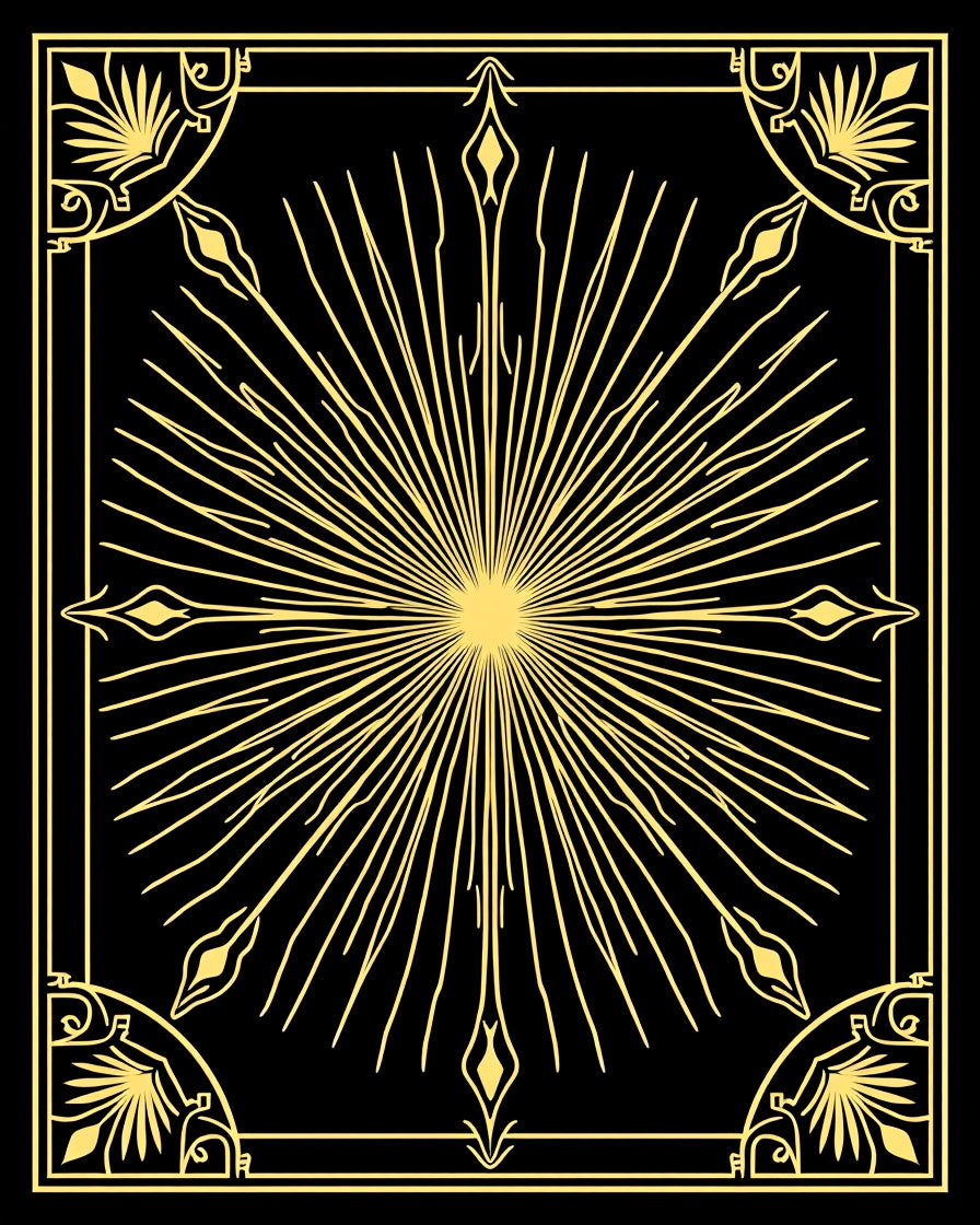 Golden Sunburst Geometric Art Design Rug