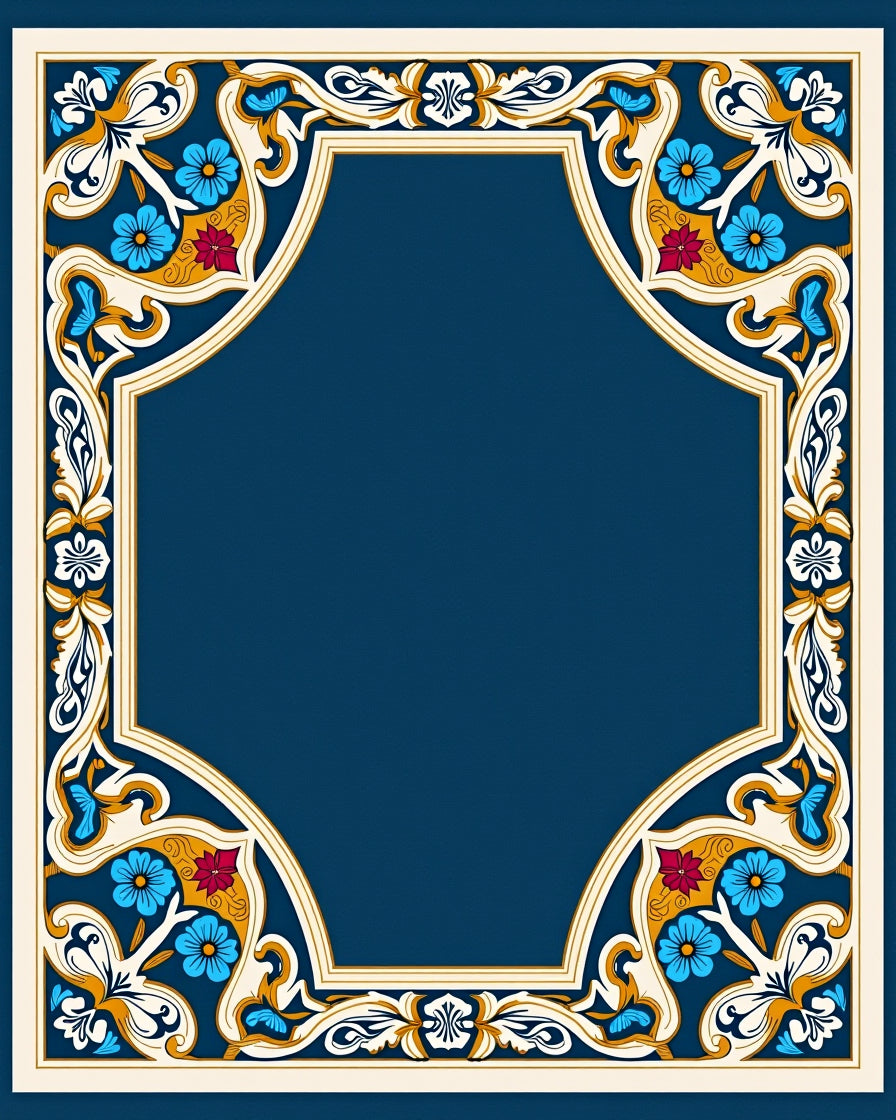 Ornate Floral Frame With Blue Accents Rug