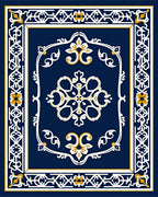 Classic Navy White Gold Ornamental Rug
