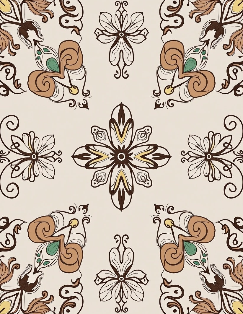 Artistic Scrollwork Floral Pattern Rug