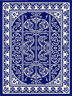 Intricate Blue White Scrollwork Rug