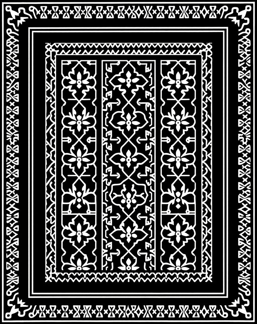 Intricate Floral Border With Geometric Accents Rug