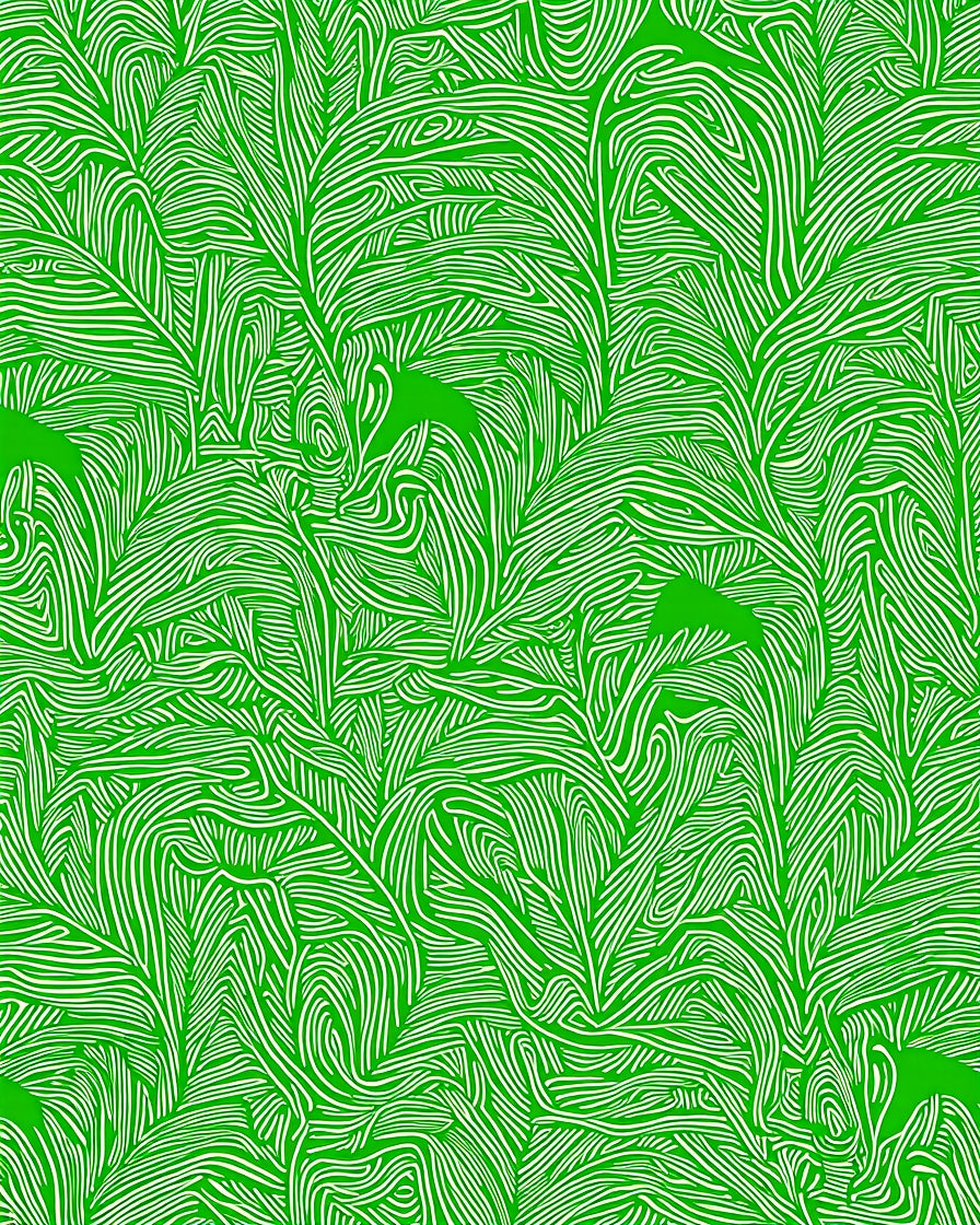 Lush Green Wavy Leaf Pattern Rug