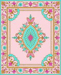 Pink Teal Golden Floral Medallion Rug
