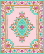 Pink Teal Golden Floral Medallion Rug