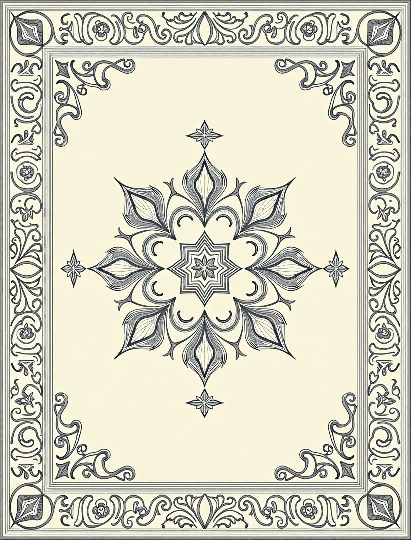 Ornate Floral Scroll Centerpiece Design Rug