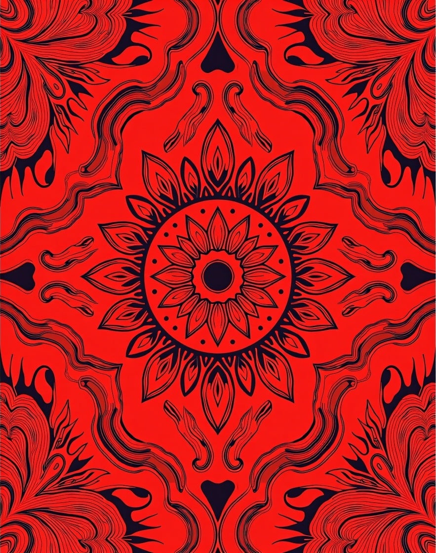 Intricate Red Floral Mandala Pattern Rug