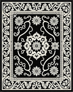 Black White Floral Scrollwork Medina Rug