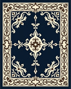 Ornate Floral Dark Blue Motif Rug