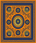 Vibrant Orange Blue Floral Medallion Rug