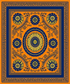 Vibrant Orange Blue Floral Medallion Rug