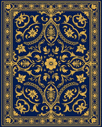 Classic Blue Yellow Elaborate Floral Rug